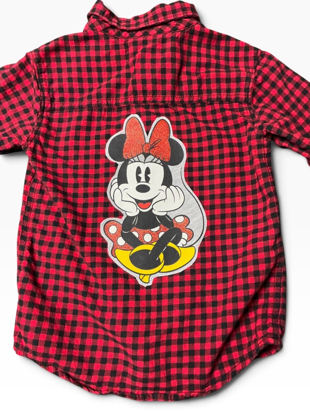 DISNEY Minnie Mouse Upcycled Flannel Graphic Shirt Checks